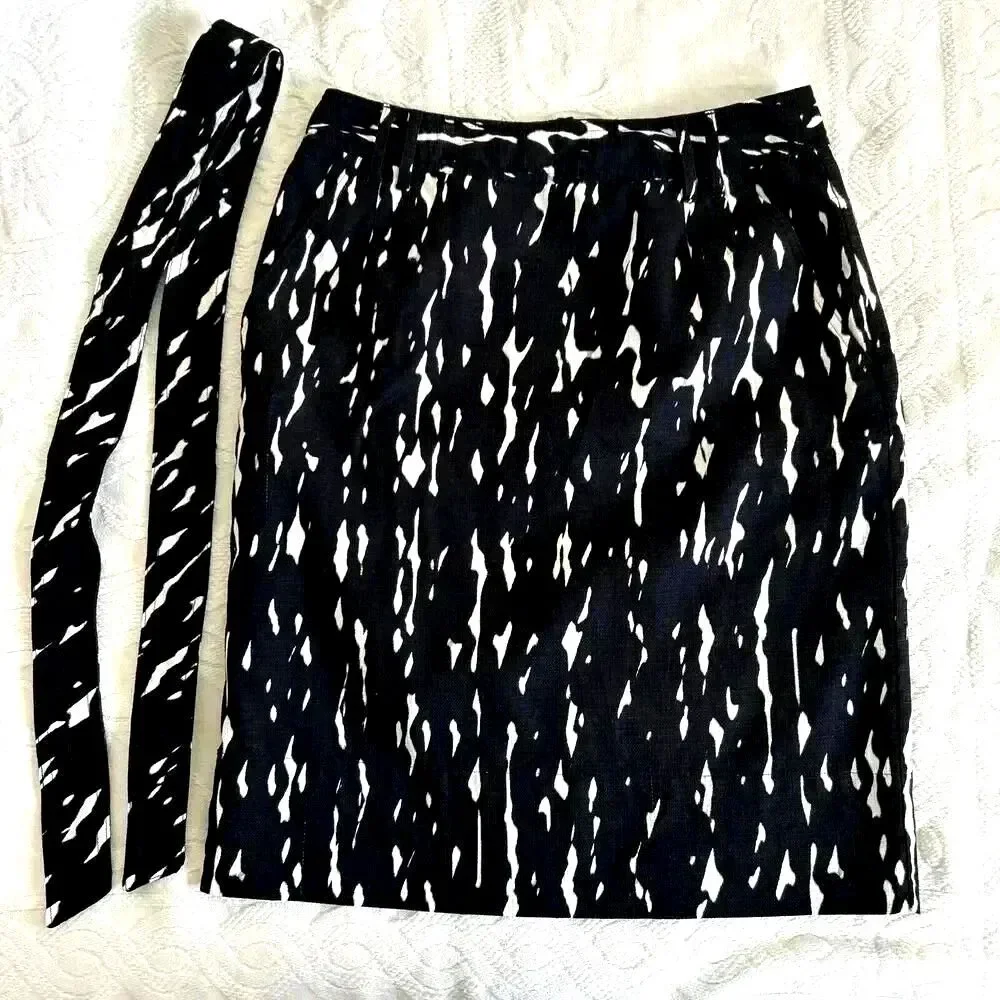 Black & White Cotton Knee Length Straight Skirt Lined Pockets East 5th Size10